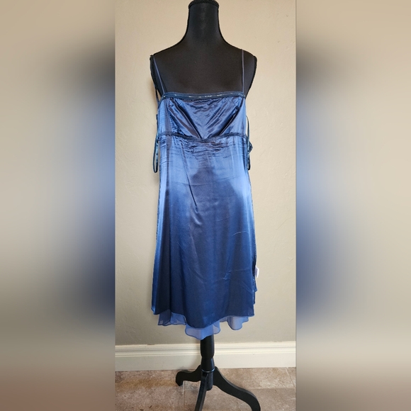 [BCBG MAXAZRIA] Navy Blue Silk SequinBeaded Babydoll Mini Dress 《6》 - Picture 12 of 16